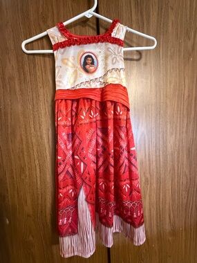 Girls Red Moana Print Dress
